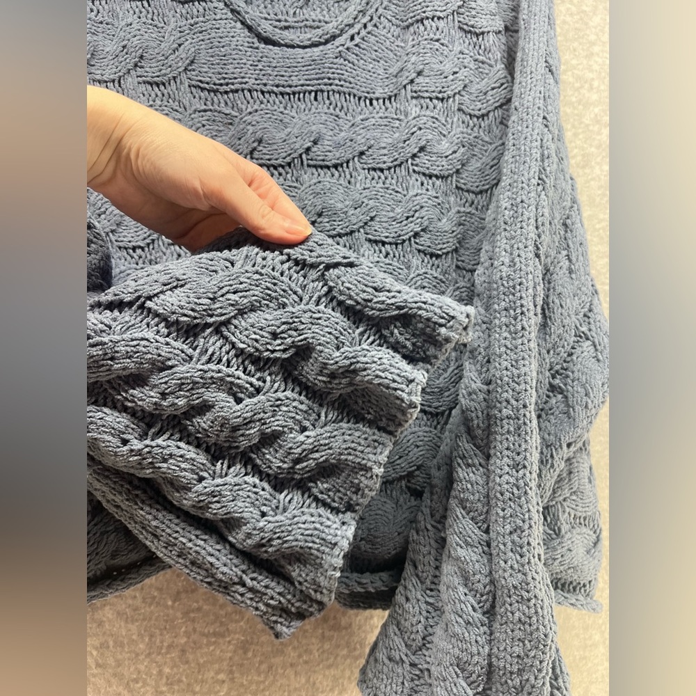 POL Blue Textured Cable-Knit Scoop Neck Sweater - Picture 6 of 9
